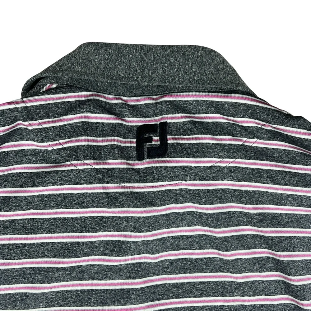 Footjoy FJ Polo Shirt Men's XL Grey Pink Golf Striped Athletic‎ Preppy Stretch